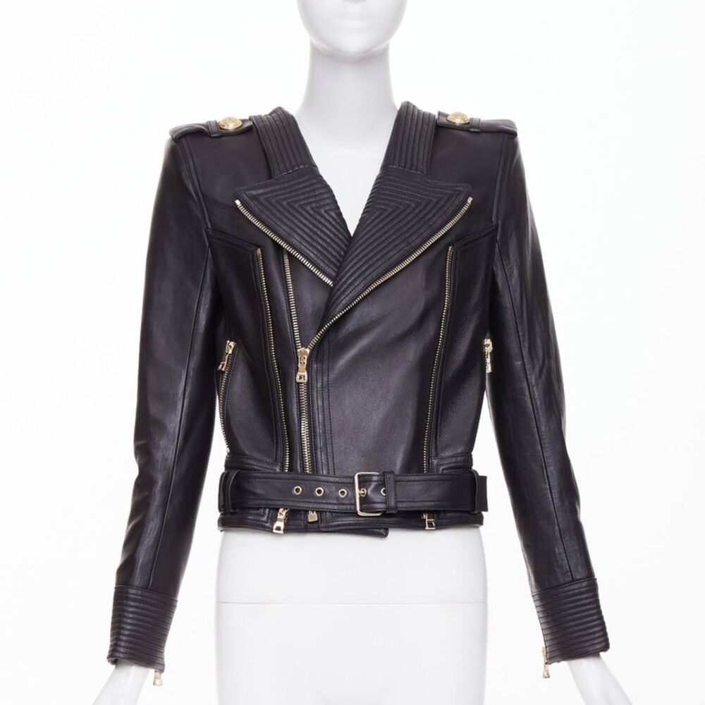 Balmain quilted leather asymmetric biker jacket
